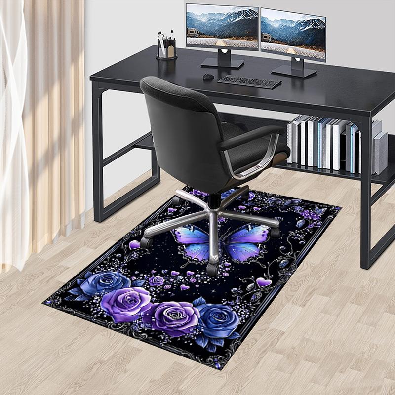 1PC Butterfly Roses Non-Slip Floor carpet, Office, family, bedroom, Studio - Large Area Rug, Decorative Mat, Longlasting Material-C0440