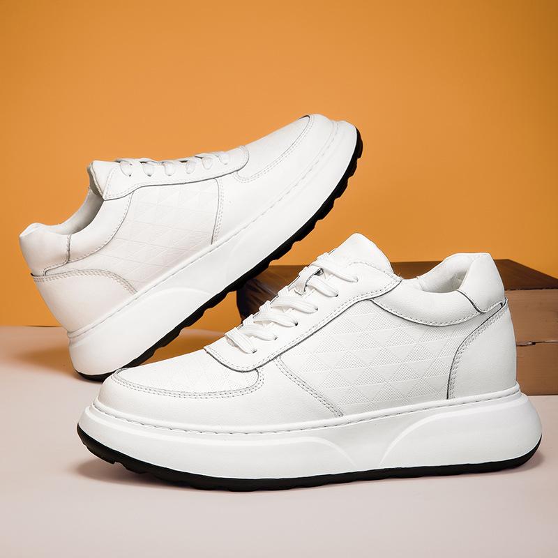 Thick-soled Heightening Board Shoes Men's Fashion Versatile Invisible Inner Increase Shoes Cowhide Hollow Breathable Casual Sports Men's Shoes