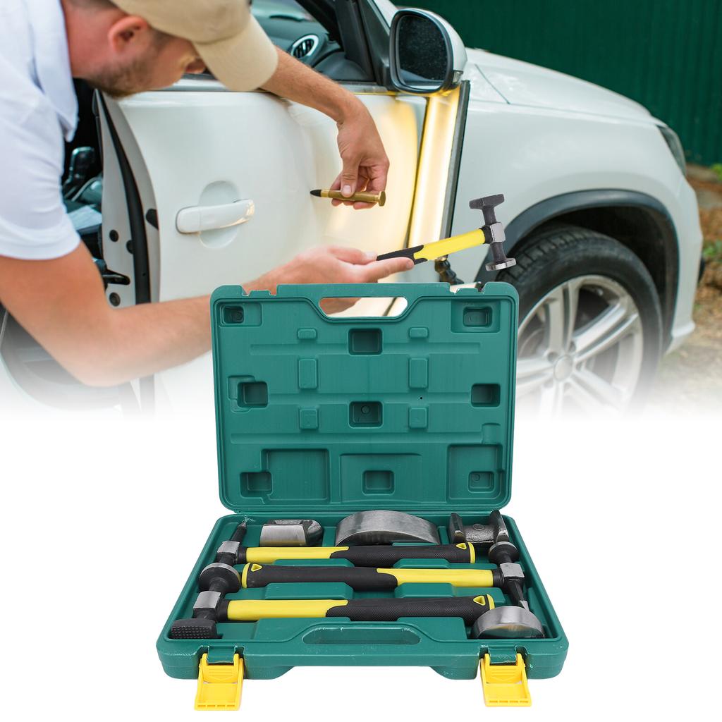 7PCS Auto Body Repair Kit Carbon Steel Heavy Duty Auto Body Hammer and Dolly Set Dent Repair Tools w