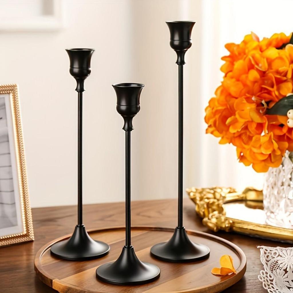 Set of 6 Elegant Bronze European Candle Holders for Romantic Tabletop Wedding and Dinner Decor