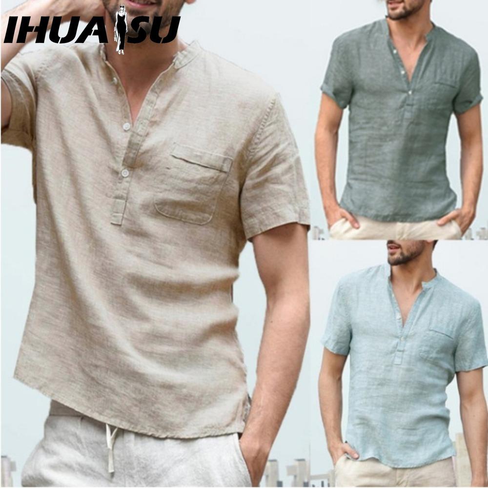 

IHUASU Men s fashion casual solid color print Tops & T-shirts S білий