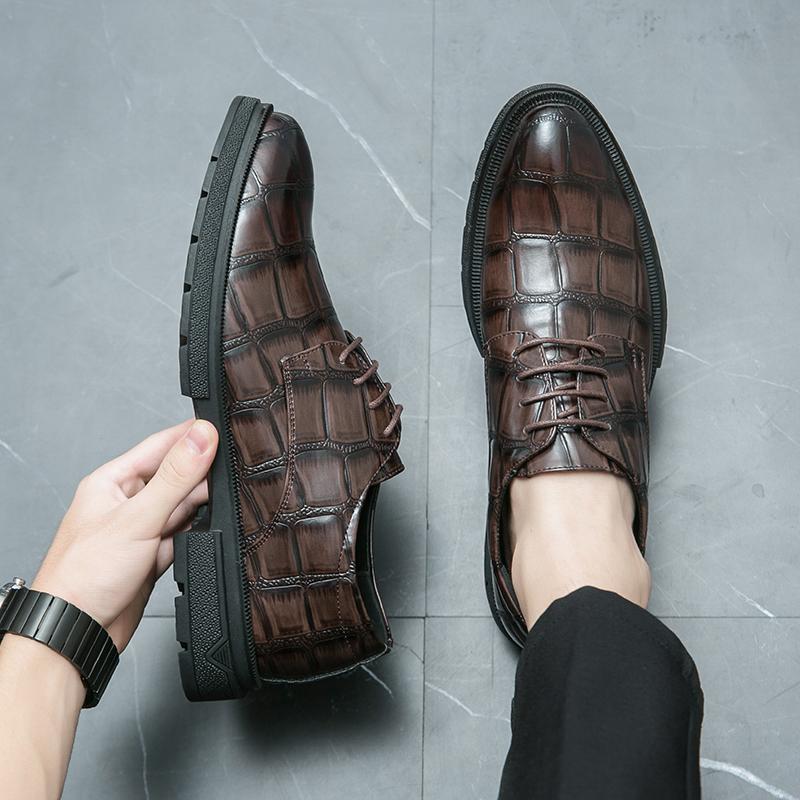 FashionLeather Men Dress Shoes Outdoor Formal Office Business Wedding Dress Shoes Fashion Crocodile Patterned Lace-Up Men Oxfords Shoes
