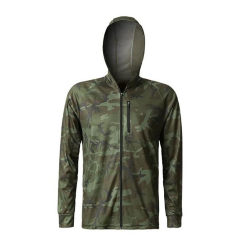 Mens Long Sleeve Hooded Fishing Shirt UV Protection Breathable Quick Dry Outdoor Sportswear