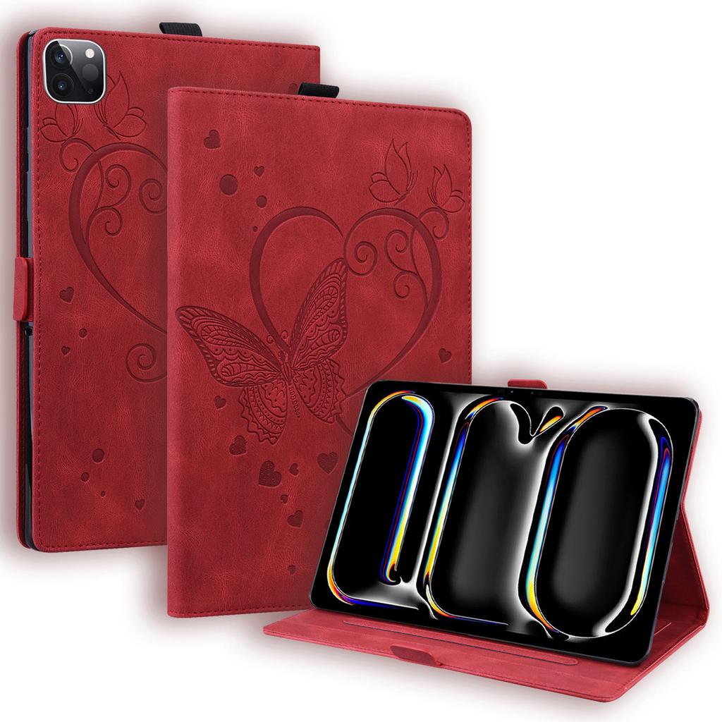For iPad Pro 11 (2024) Case with Card Slots Butterfly Imprinted Leather Tablet Cover