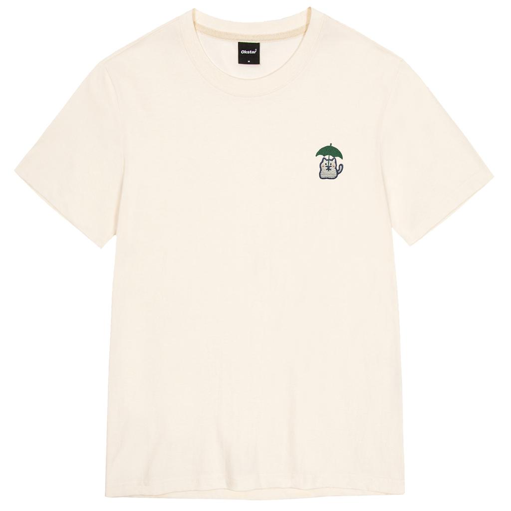 OKSTAR Rain Cat Embroidered Short Sleeve T-Shirt (Type C)