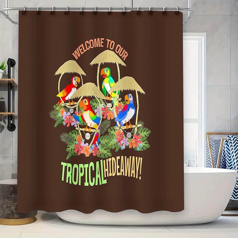 

Tropical Parrot Shower Curtain Hawaiian Beach Themed Bathroom Decor Waterproof Scenic Nature Art Print Coastal Home Decor 90x180cm