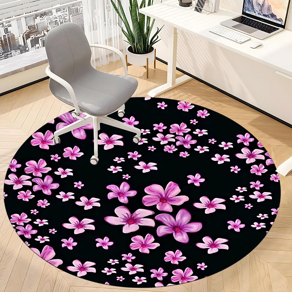 1pc Floral Pattern Office Round Rug, Carpet for Office, Gaming, Lightweight Round Floor Mat yy260208076