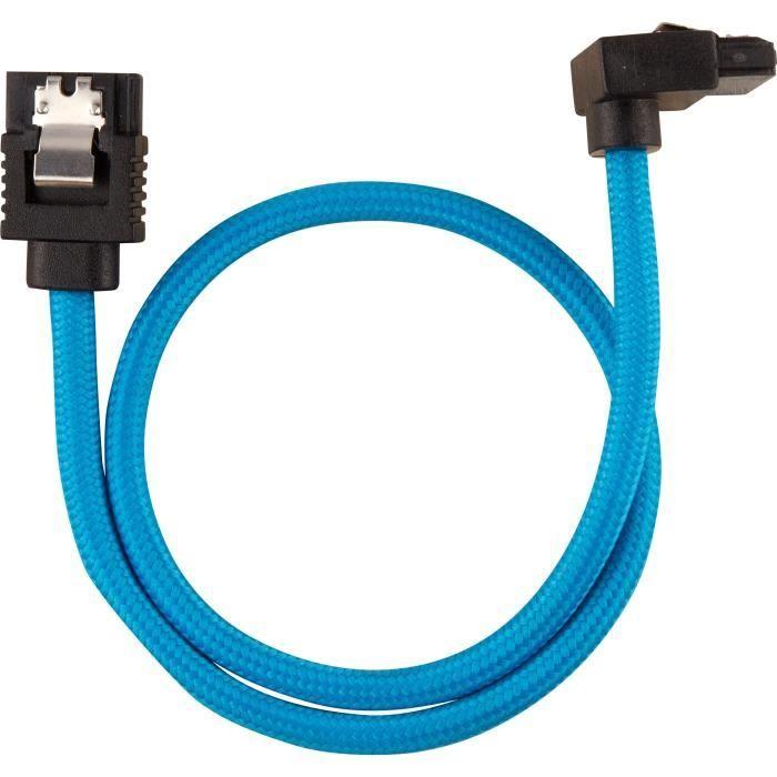 CORSAIR Câble gainé Premium SATA 6Gbps Bleu 30cm 90° - (CC-8900281)