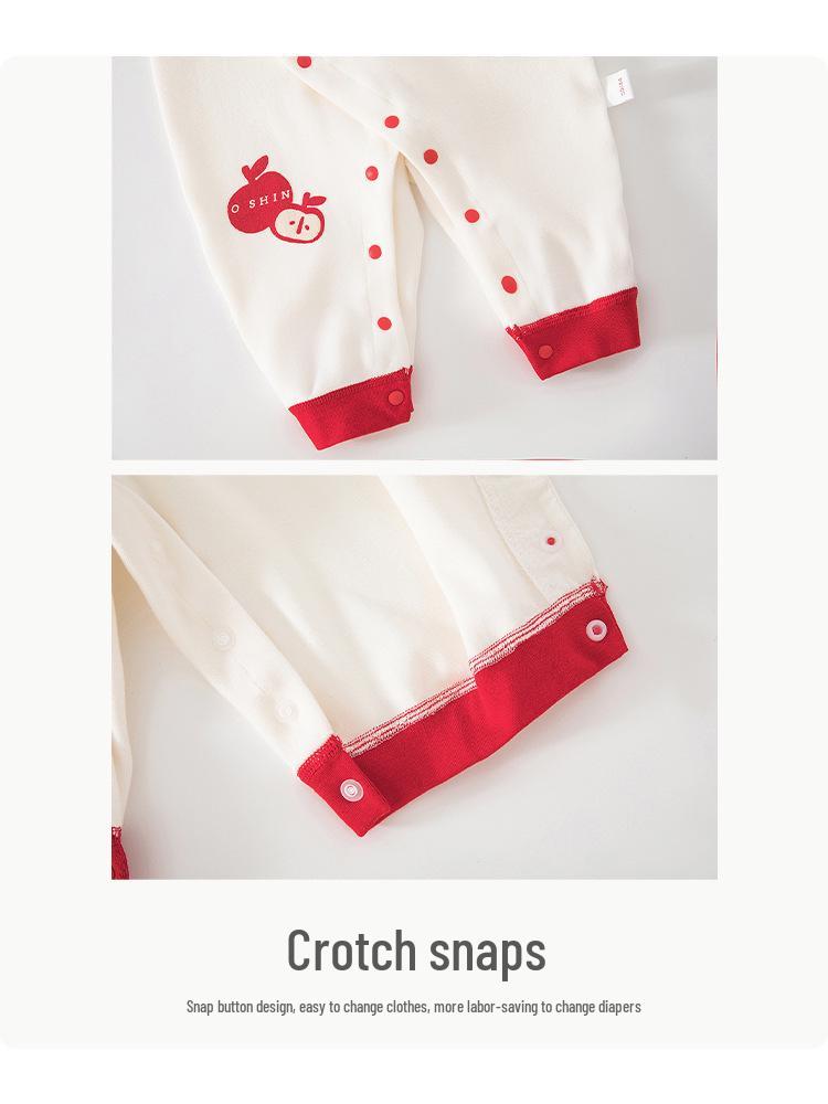 Year of the Horse Newborn Pure Cotton Romper - Red, Class A, for Spring, Autumn, New Year, and Winter