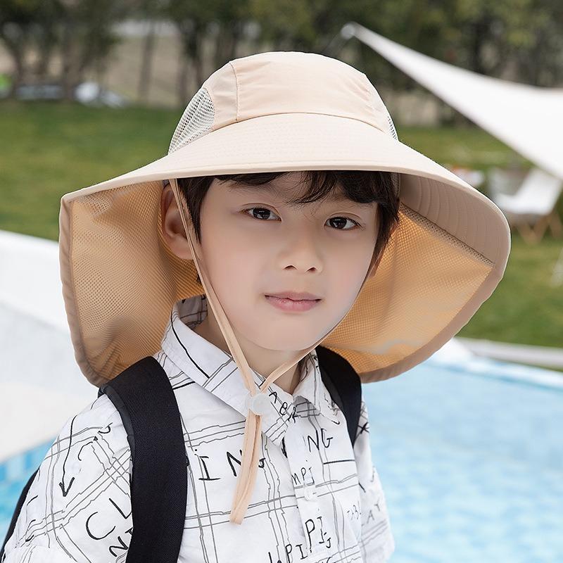 Kids Sun Hat with Neck Flap UV Protection Summer Toddler Beach Hat Unisex Ponytail Hat Wide Brim Fishing Hat