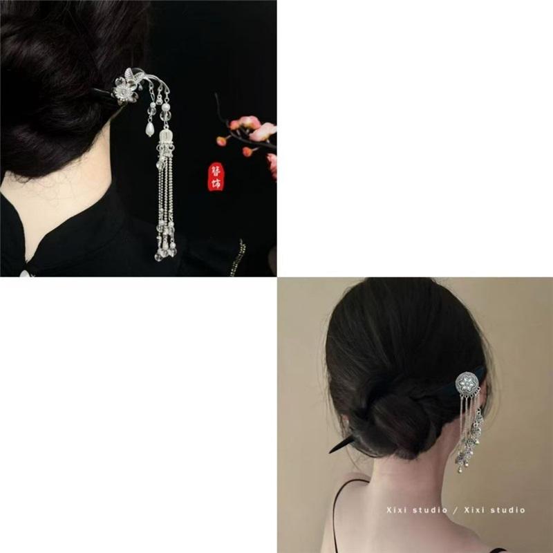 18cm Long Tassel Copper Coin Retro Hairpin Chinese Style Elegant Hair Stick Match Cheongsam Horse Face Skirt Women Ancient Style Hair Jewelry
