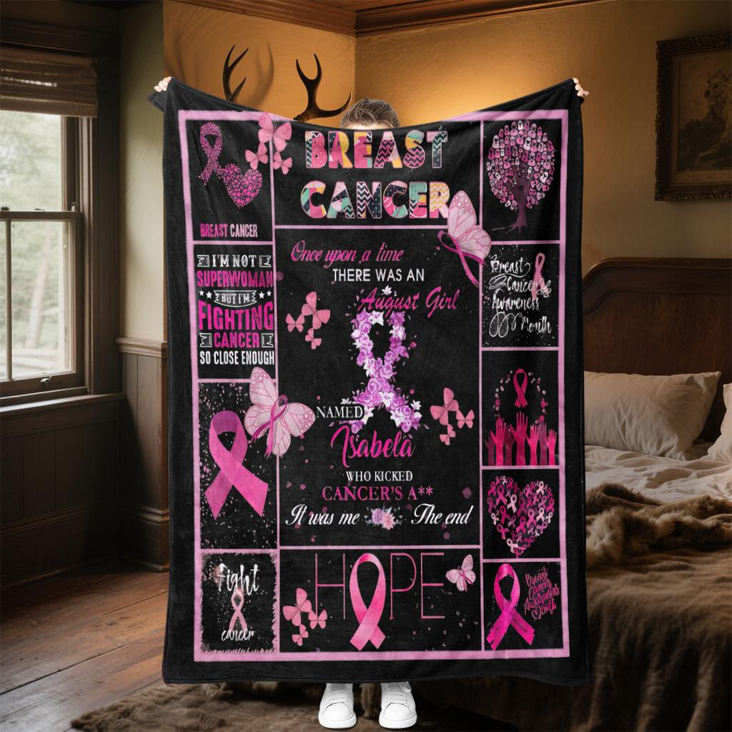 1PC Breast Cancer Awareness Pink Ribbon Throw Blanket Soft Comfortable All Seasons Perfect Sofa Office Travel Home Gift Idea