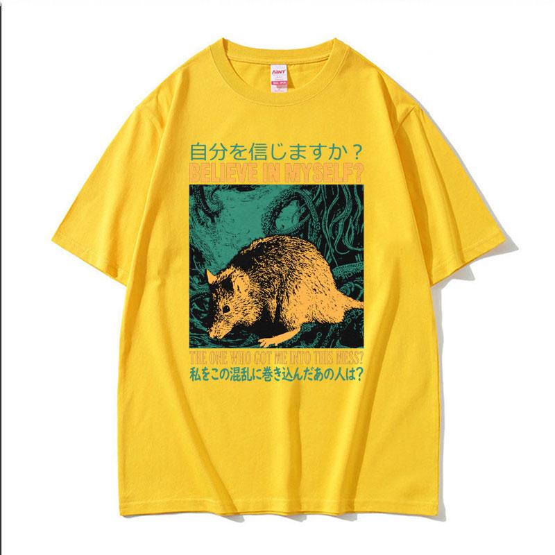 Believe In Myself Rat Vintage Cartoon Graphic Tshirts Unisex Fashion Harajuku Y2k T Shirt Mens 100 Cotton Short Sleeve Tshirt