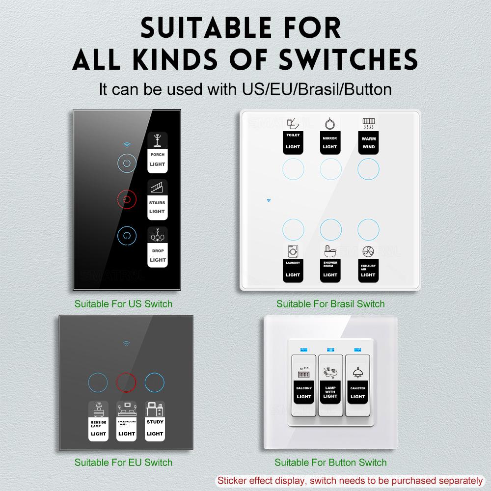 

Наклейка с рисунком сенсорного переключателя на английском языке, этикетка с надписью и клеем для ЕС, США, Бразилии, умная кнопка, настенная лампа Wi-Fi