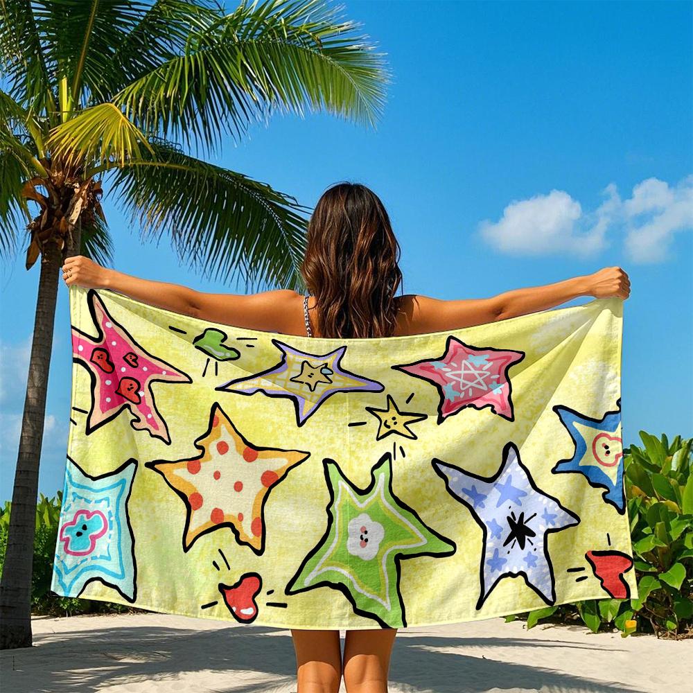 Cute Doodle Stars Quick Drying Bath Towel Microfiber Beach Towel - Light Weight Swimming Camping  Yoga Beach Out