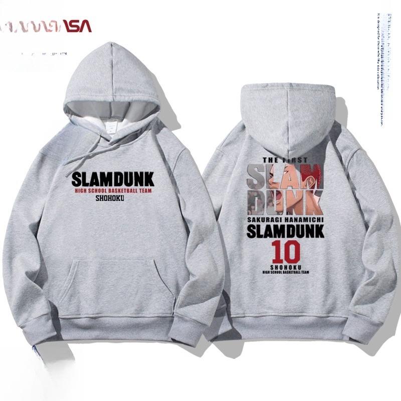 NASA joint autumn and winter cartoon slam dunk print student hooded sweatshirt men and women plus velvet long-sleeved pullover