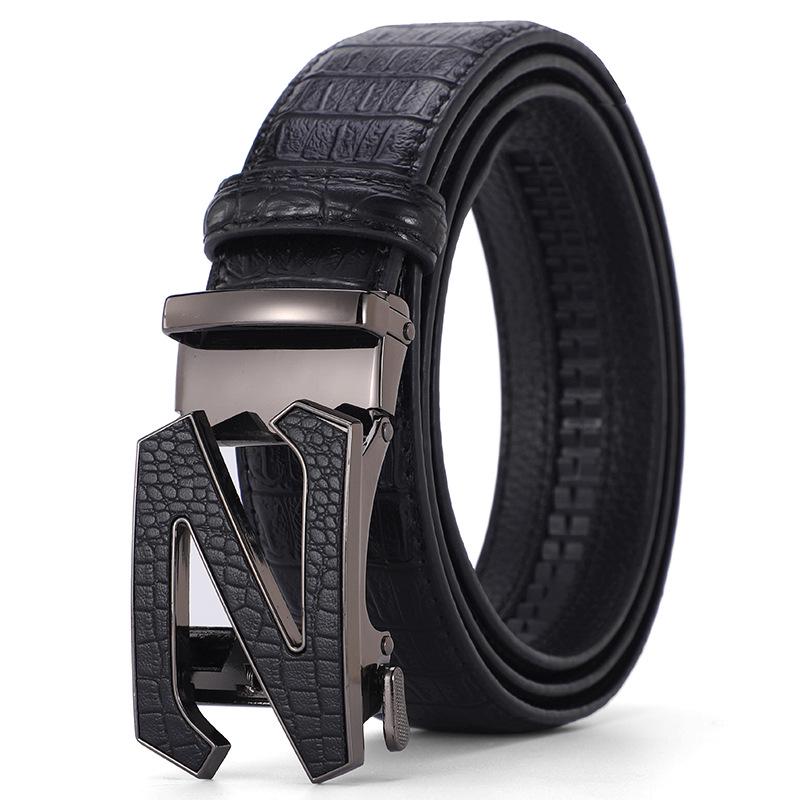 Men's Crocodile Pattern Leather Belt with Automatic Buckle - Fashionable, Versatile, and Casual Waist Accessory for Trousers