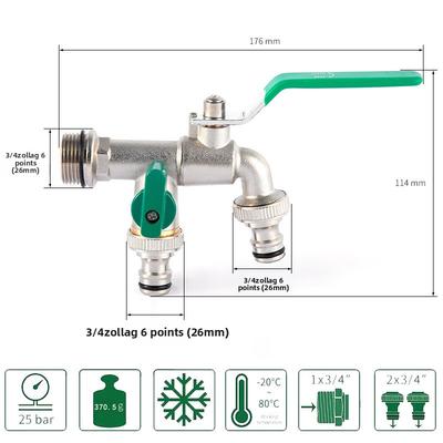Garden 1/2'' 3/4'' Brass Water Faucet Water Splitter 1-Way 2-Way Connector Coupling Adapter Valve Switch Irrigation Tap Replace