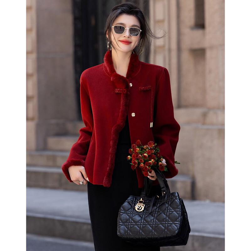 Demana Kurzer Kurzmantel im neuen chinesischen Stil aus Rex-Kaninchenfell