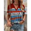 Summer new ethnic style full printed V-neck roll-sleeve fashion casual large size women's short-sleeved T-shirt