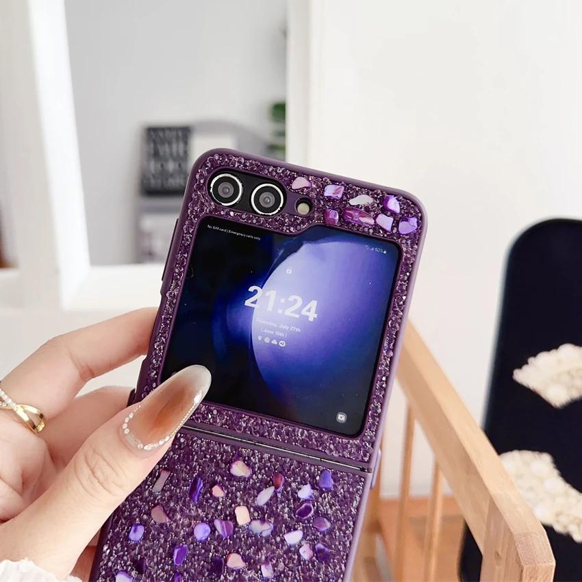Luxury Rhinestone Glitter Sequins Trim Soft TPU Frame Phone Case for Samsung Galaxy Z Flip 6 Z Flip5 4 3 Shockproof Back Cover