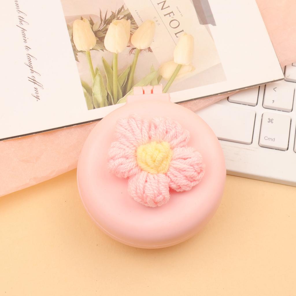 Cute Cartoon Knitted Flower Air Cushion Comb Portable Folding Mirror Hair Brush for Women Girls Travel 1pcs