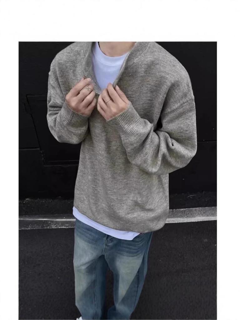 2025 Unisex American Retro Henley Sweater - Old Money Style with Lazy Vibe for Autumn/Winter