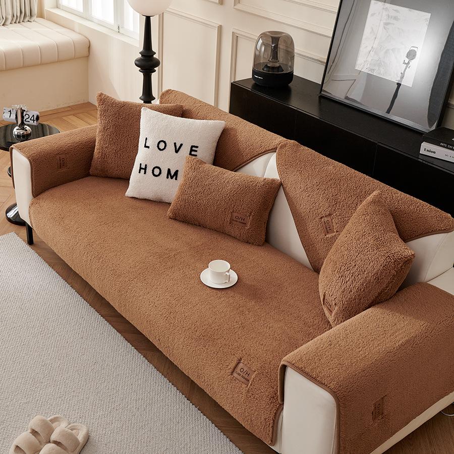 Lambswool Sofa Cushion Winter Non-Slip Plush Thickened Nordic Sofa Cover Cushion Cover Towel