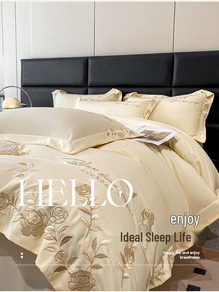 G5Z Leichter Luxus Gewaschene Baumwolle 3-teiliges Set: Hautfreundliche bestickte Bettbezug & Bettlaken