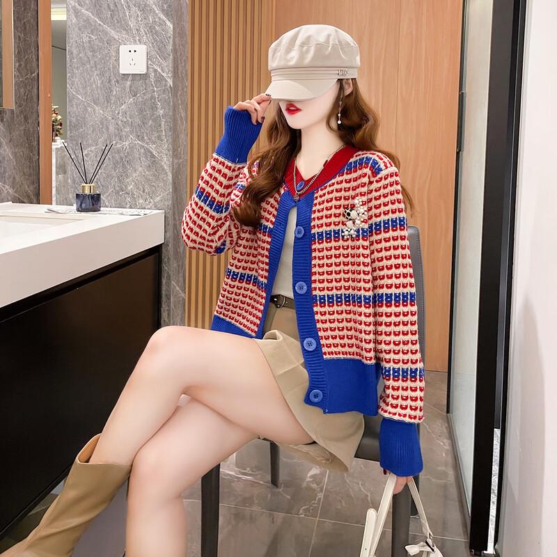 

IMAGINEX Women s Urban Casual Plaid Knitted Jacket One Size