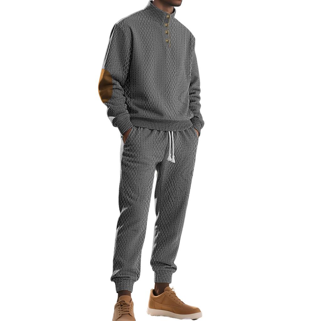 Men Sports Business Leisure Small Square Trousers Buckle Hoodie Set