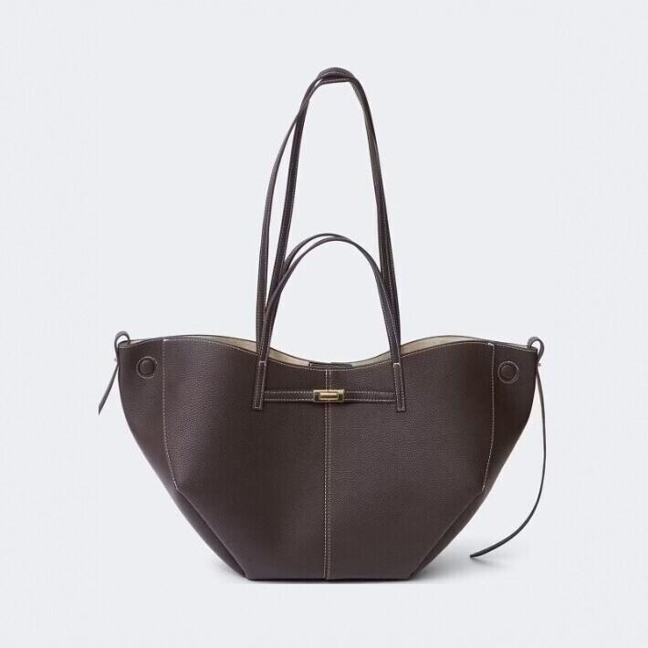 Nouveau Sac Cabas Marron Foncé Motif Litchi pour Femme Grande Capacité Sac d'Épaule pour Trajet Sac à Main Léger Coque