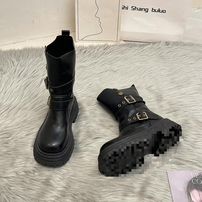 Casual heightening Martin boots women's 2 autumn and winter new retro two-wear medium tube thick-soled folded fashion boots