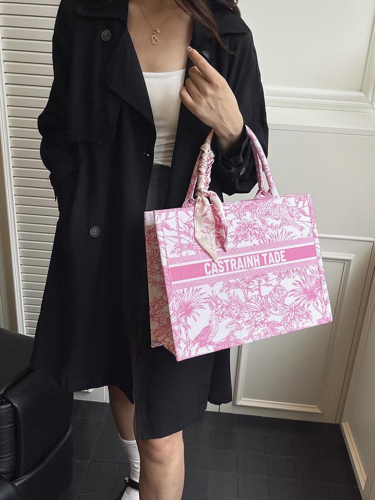 2025 Women's Large Capacity Fashion Tote: Simple Print Handbag & Souvenir Shopping Bag