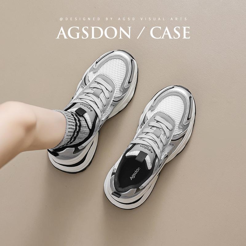 Augustine silver dad shoes women 2025 new summer retro college style platform mesh casual sneakers
