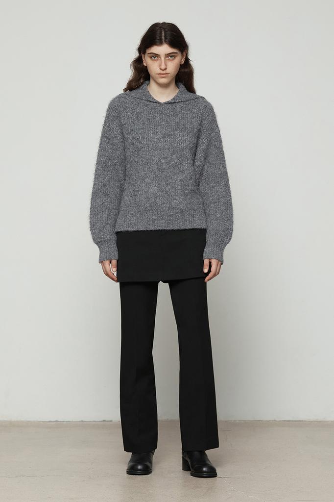 CURRENT Sailor Collar Hairy Knit Top [Charcoal]