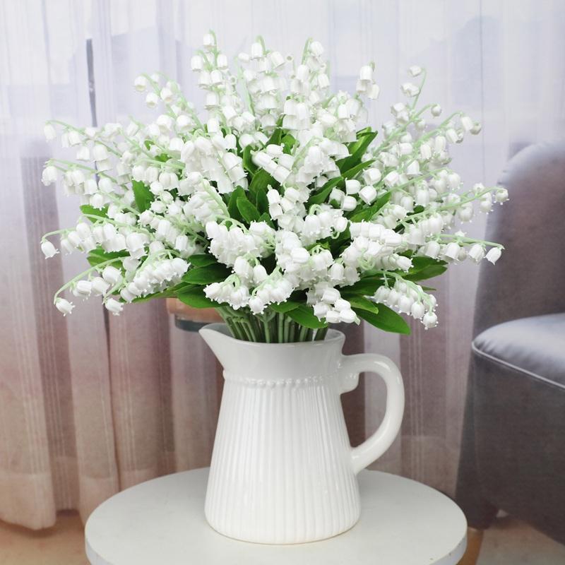 10pcs/lot Simulation Flowers Plastic Lily of The Valley Wedding Bride's Bouquet Artificial White Flower Home Table Decoration