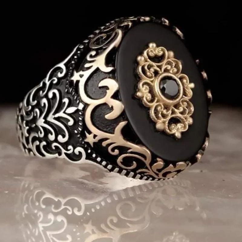 New Copper Material Open Adjustable Ring Amber Zircon Personality High Zircon Fashion Luxury Business Men's High-end Ring