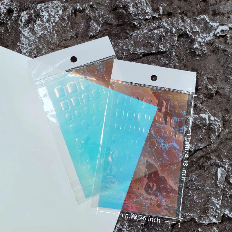 6/11 Sheets 3D Aurora Geometric Shape Ice Nail Foils Sticker Glass Paper Color Paper Nails Film Decals Cube Heart Nail Stickers