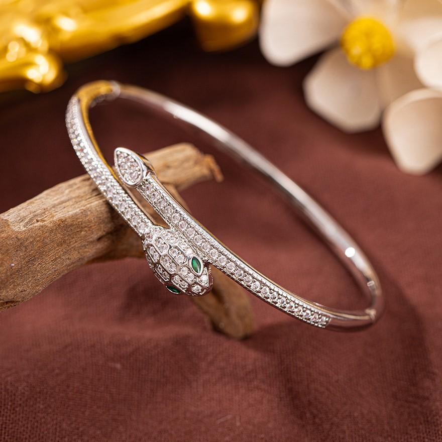 European American High-End Fashionable Light Luxury Gold Plated Snake-Shaped Open Zircon Cuff Bracelets Women New Cross-Border