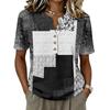 Camicia da Donna a Maniche Corte in Cotone e Lino Henley con Bottoni Collo Casual Vestibilità Larga Blusa Stampata Comoda Leggera Top Estivo