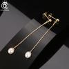 ORSA JEWELS 925 Sterling Silver Natural Cultured Pearl Long Chain Earrings for Women Tassel Pearl Earrings Party Jewelry GPE21