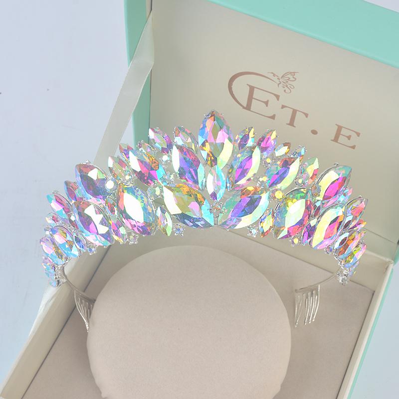 Diadema de novia con corona de moda, tiaras de novia, accesorios para el cabello de boda de cristal barroco, tocado de fiesta, tiara grande, peine para mujer