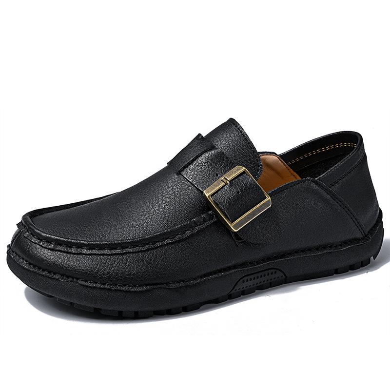Men's British Style Genuine Leather Casual Slip-On Loafers - Soft Sole, Breathable & Matte Finish