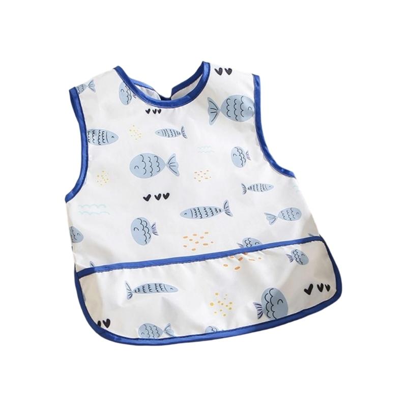 Absorbent Baby Weaning Bib with Food Catcher Pocket for Convenient Eating Machine Washable Reversible Feeding Apron