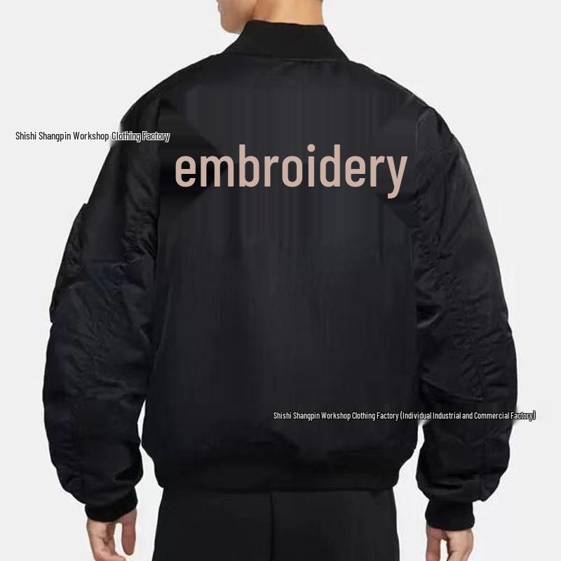 Wiatroodporna zimowa kurtka lotnicza z haftem: Unisex ciepły luźny uniform baseballowy ze stójką.