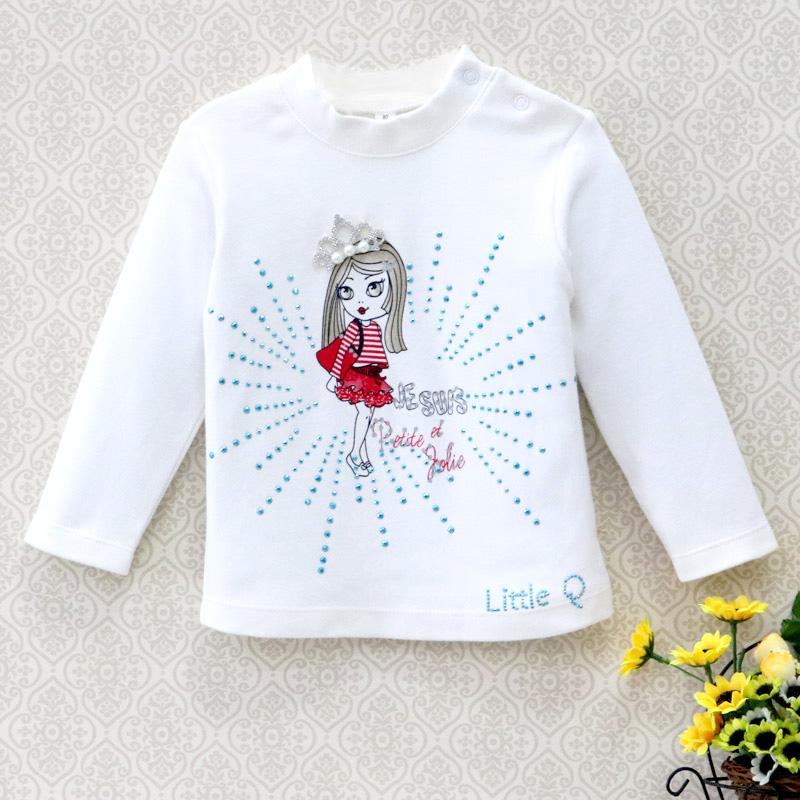 

Детская хлопковая нижняя рубашка для девочек, футболка с длинными рукавами и пуговицами для отдыха, рубашка с круглым воротником из мультфильма, верхняя одежда 80