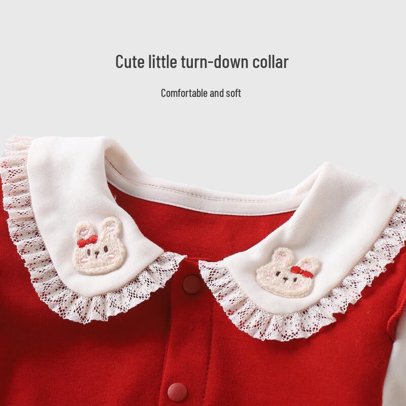 Youqi Baby Girls' Red Festive Long Sleeve Two-Piece Set