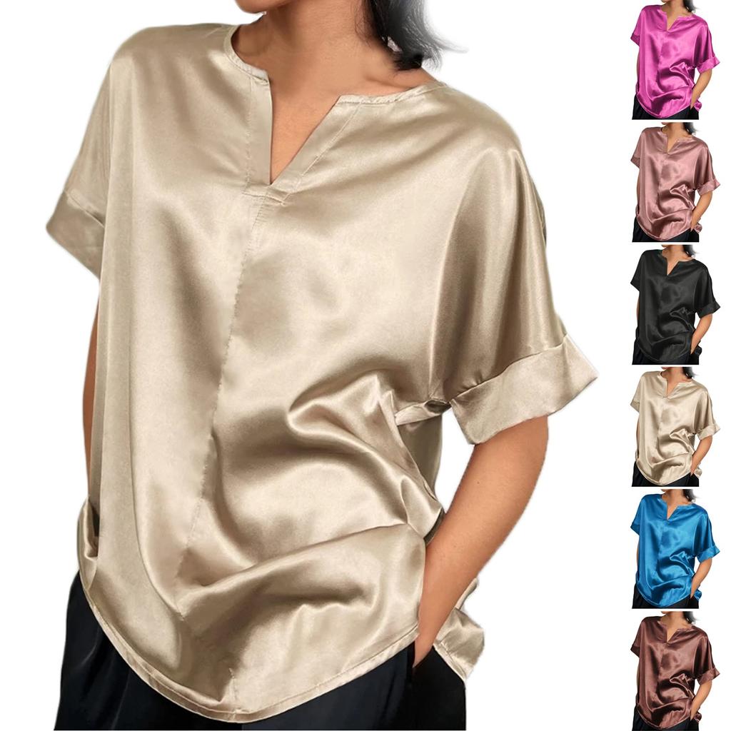 Dámské tričko Tričko s krátkým rukávem Denní víkendová móda Basic Top s výstřihem do V