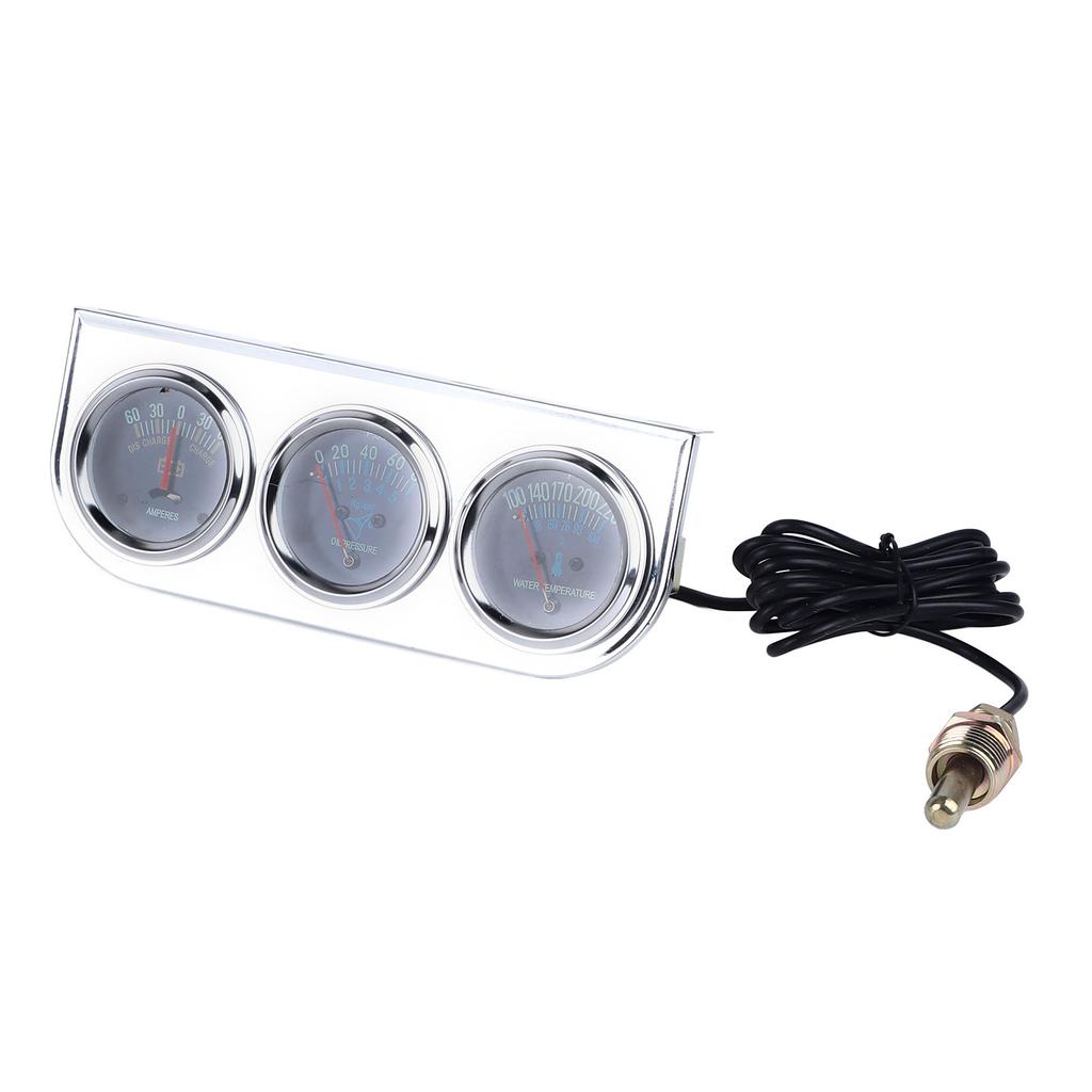 Car Triple Gauge Set Mechanical Chrome Plated 3 In 1 Voltage Oil Pressure Water Temperature Meter Kit DC10 To 15V